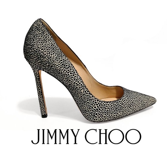 Jimmy Choo Romy 100 Spotted Flocked Suede 38 EUR 8 US Pumps